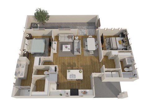 Floor plan for 2 beds, 2 baths, 1072 sqft